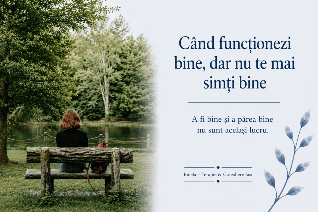 Persoană așezată pe o bancă lângă un lac, într-un cadru natural liniștit, simbol al reflecției, echilibrului interior și reglării emoționale.