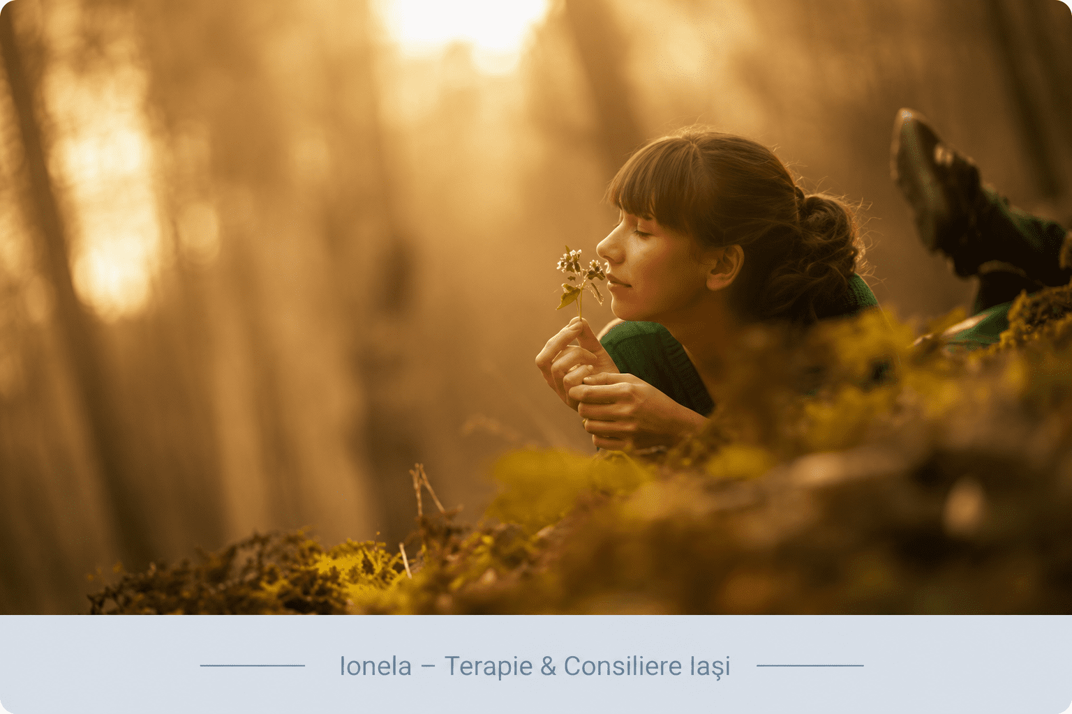 Persoană conectată cu natura și propriile simțuri, ilustrând starea de siguranță în propriul corp.