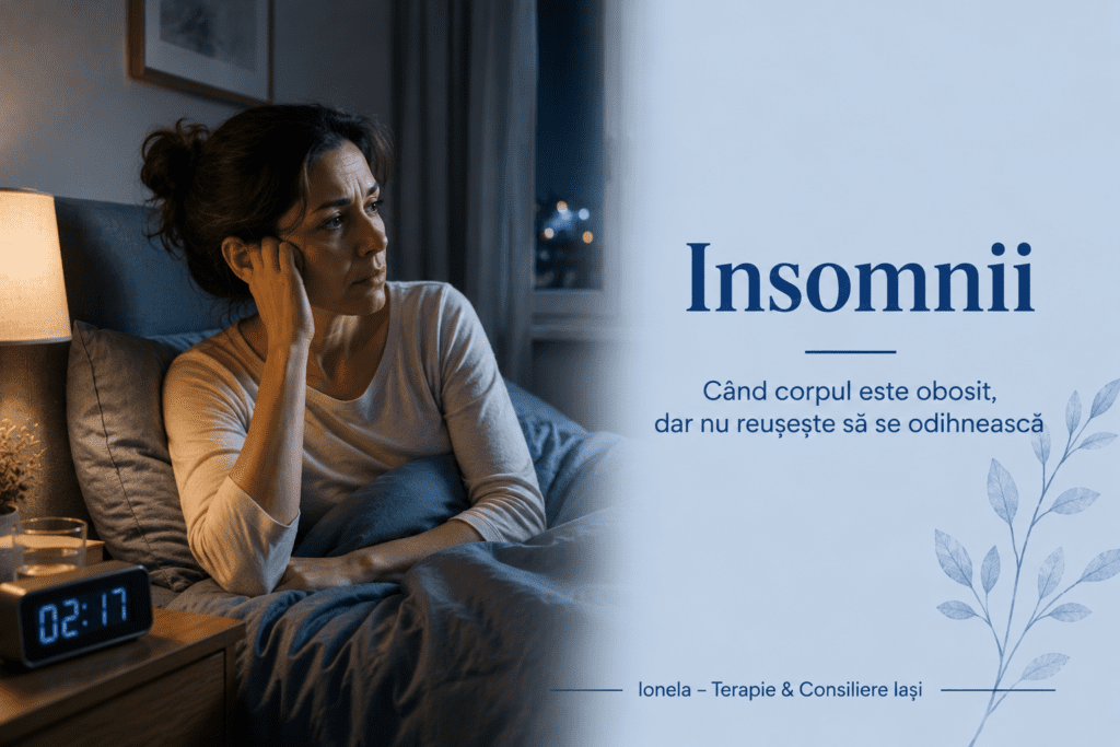 Femeie care se confruntă cu dificultăți de somn, ilustrând insomnia și starea de alertă a sistemului nervos.
