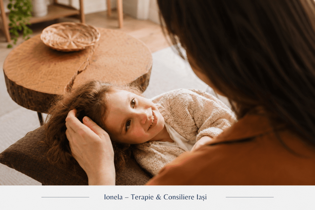 Mamă și copil privindu-se cu afecțiune, imagine despre relația părinte copil și influența copilului interior
