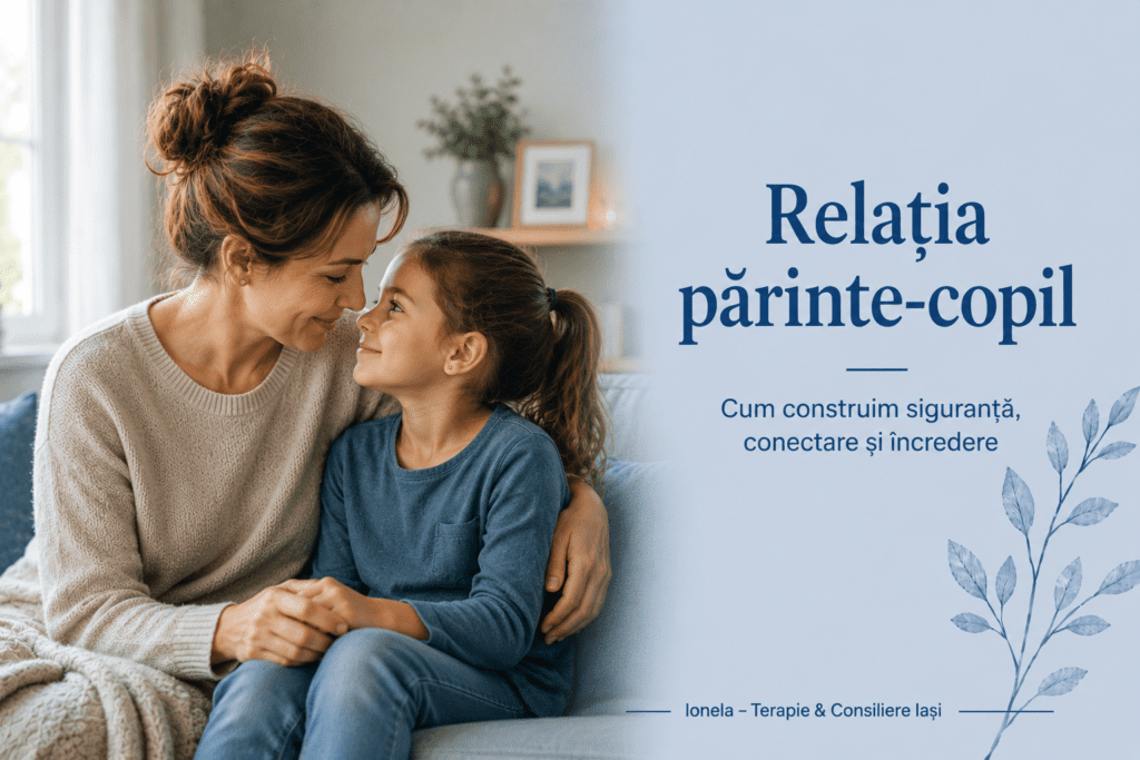 Mamă și copil într-un moment de conectare emoțională, ilustrând importanța relației părinte-copil și a siguranței emoționale.