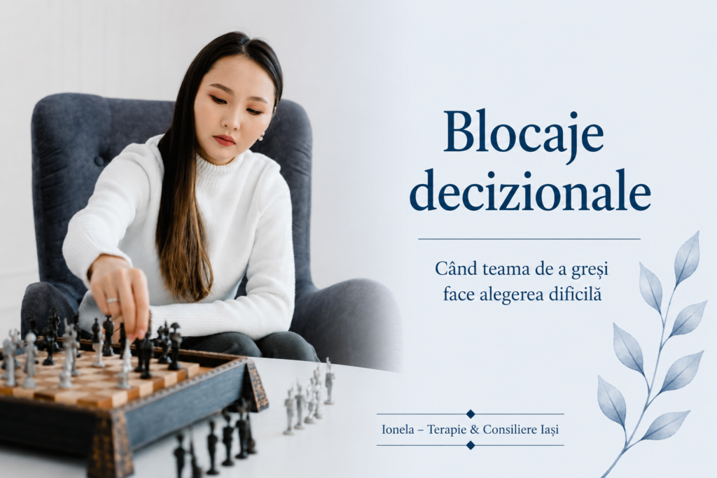 Persoană care reflectează asupra unei alegeri importante, ilustrând dificultățile procesului decizional.