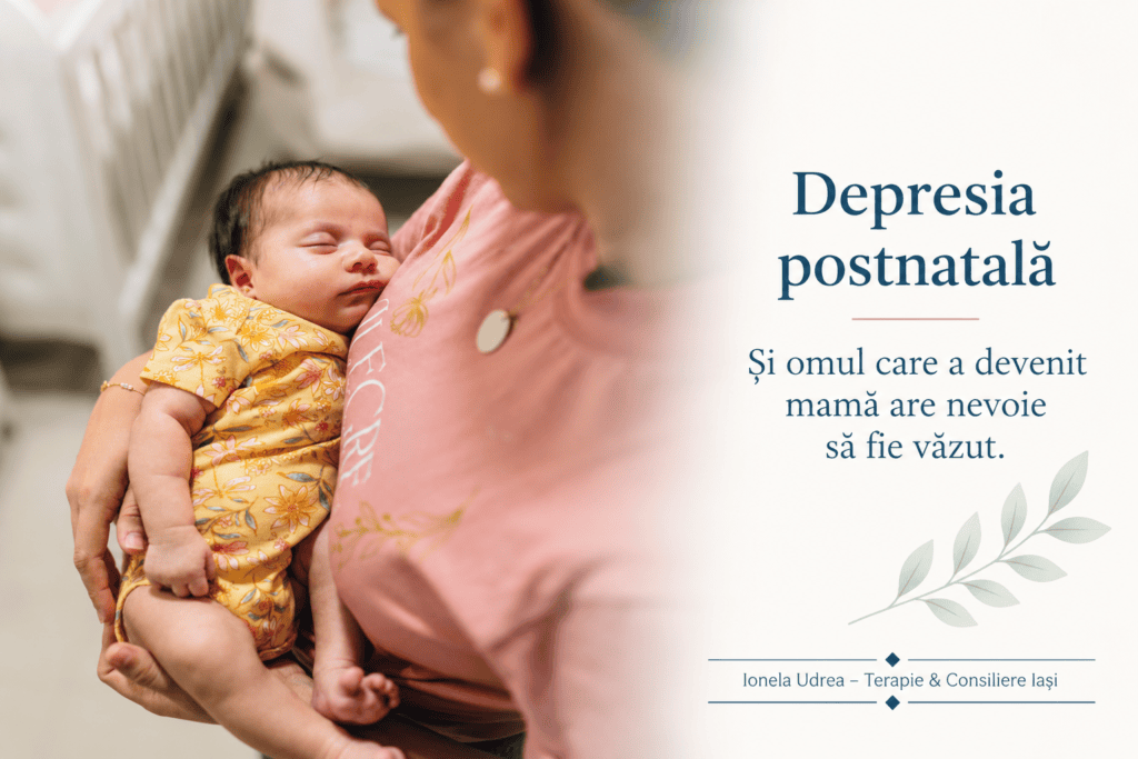 Mamă ținând în brațe un bebeluș – articol despre depresia postnatală